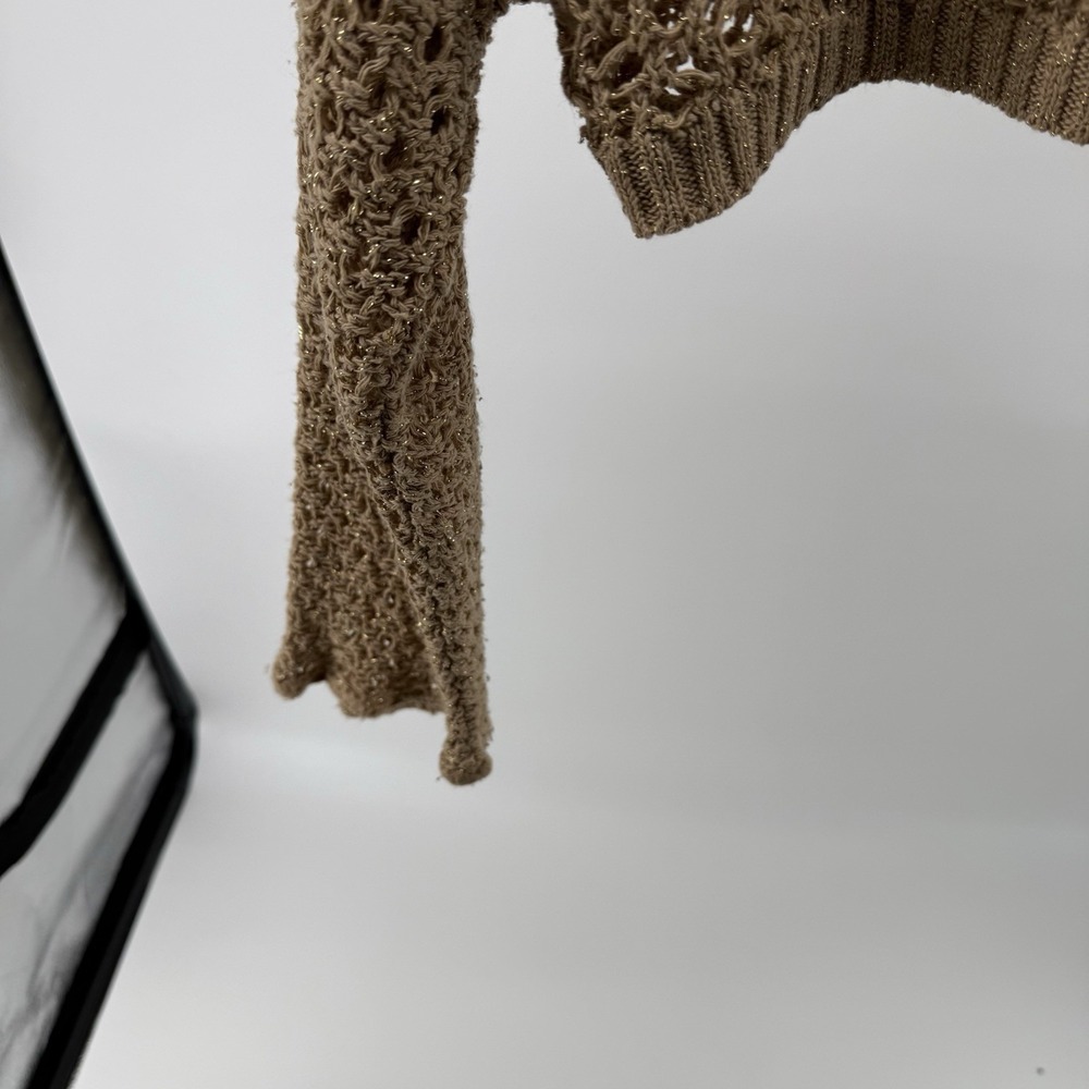 Y2K Fairy Crochet Crop Top‎ Bell Sleeve Sheer Knit Boho Festival Gold Metallic M - Picture 6 of 7